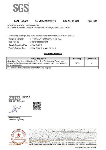 Chine Dong Guan Hendar Cloth Co., Ltd certifications